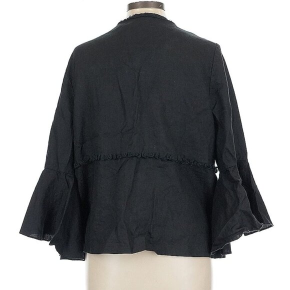Vintage Chico's Sz 2 (L) Kimono Style Linen Jacket w/Bell Sleeves & Frayed Edge - Picture 5 of 12